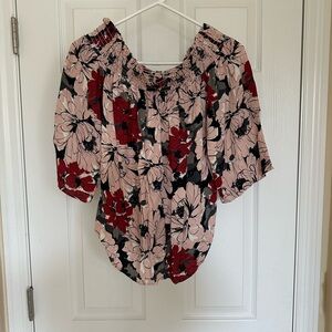 Karen Kane Red Flutter Sleeve Ruffled Blouse